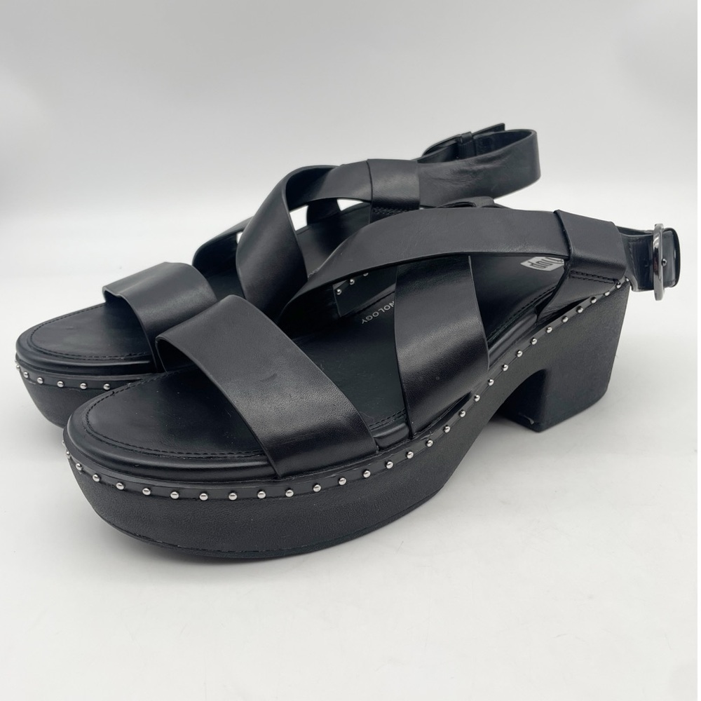 Pilar Platform Clogs Fit Flop Back Strap Black Leather Microstudded CUSHX Sz 10 - Picture 3 of 10